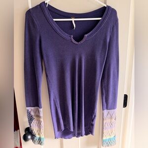 Free People Purple Long Sleeve Knit Tunic with Patterned Cuffs